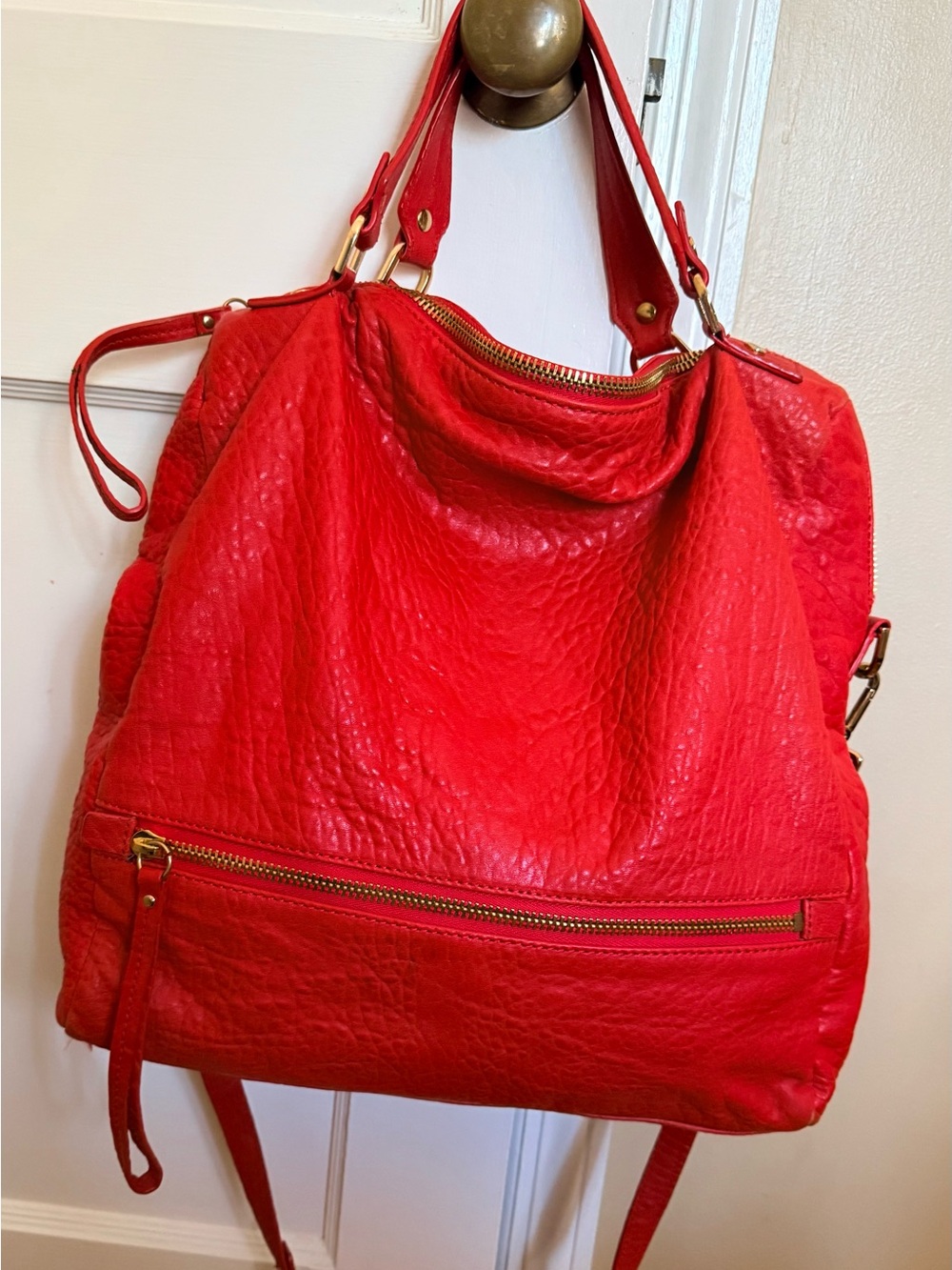 Kenneth Cole Red Pebbled Leather Shoulder Bag - Hobo Style
